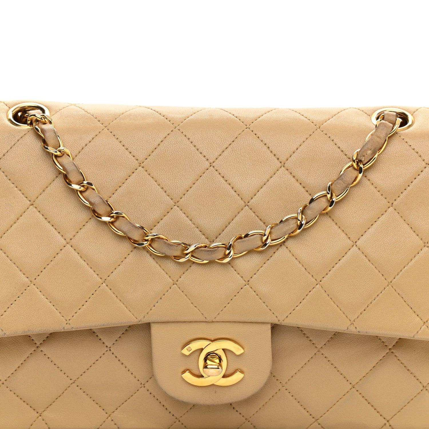 Chanel Lambskin Quilted Medium Double Flap Beige 8 of 16