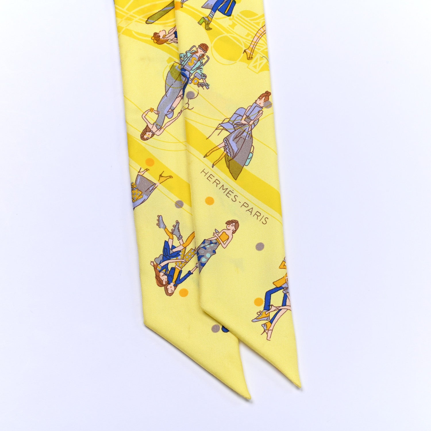 Hermes Silk Ex-Libris Les Parisie Twilly Jaune Soufre Gris 2 of 5