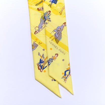 Hermes Silk Ex-Libris Les Parisie Twilly Jaune Soufre Gris 2 of 5