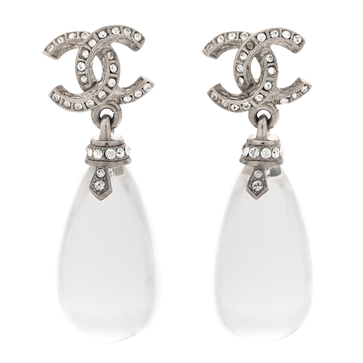 Chanel Ruthenium Crystal CC Drop Earrings Silver 1 of 5