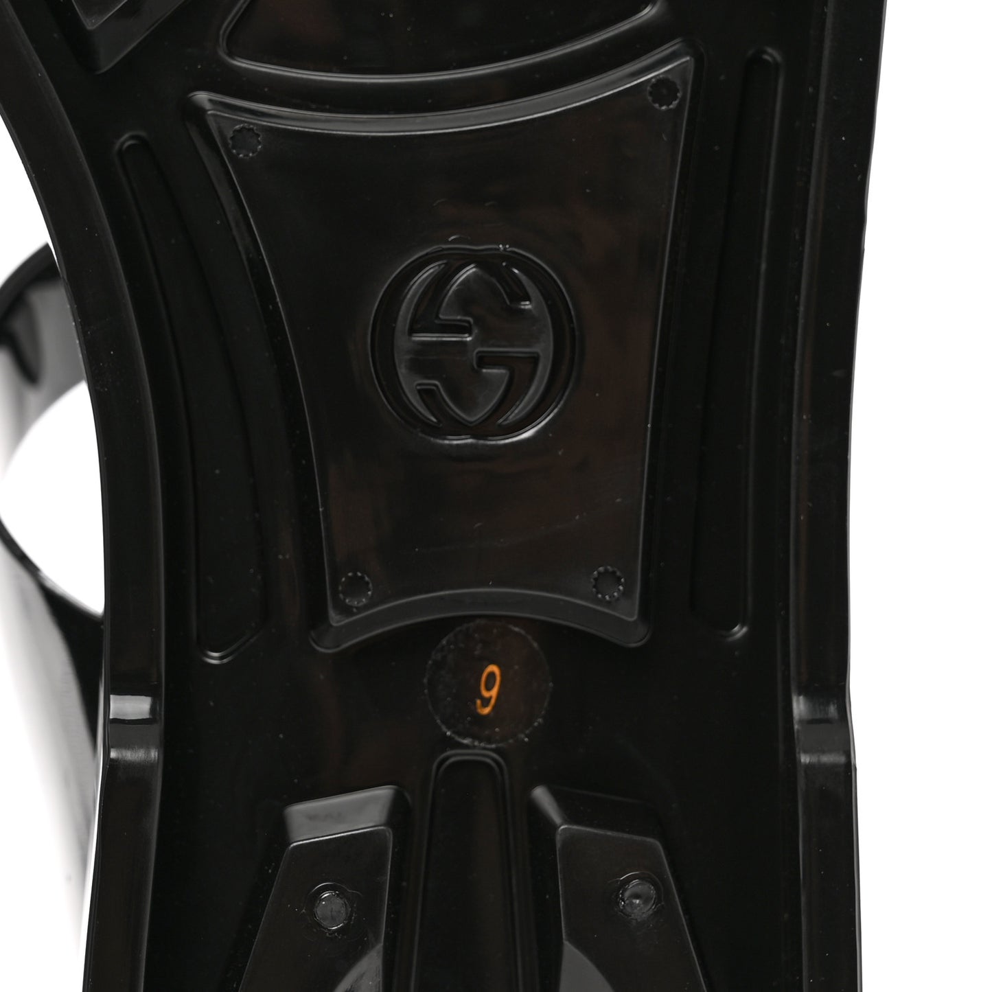 Shiny Rubber Double G Buckle Strap Sandals 9 Black