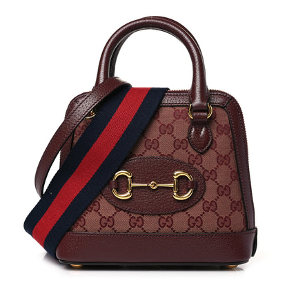 Gucci Monogram Textured Dollar Calfskin Mini Horsebit 1955 Top Handle Bag Sahara Rubino Chardonnay 1 of 9