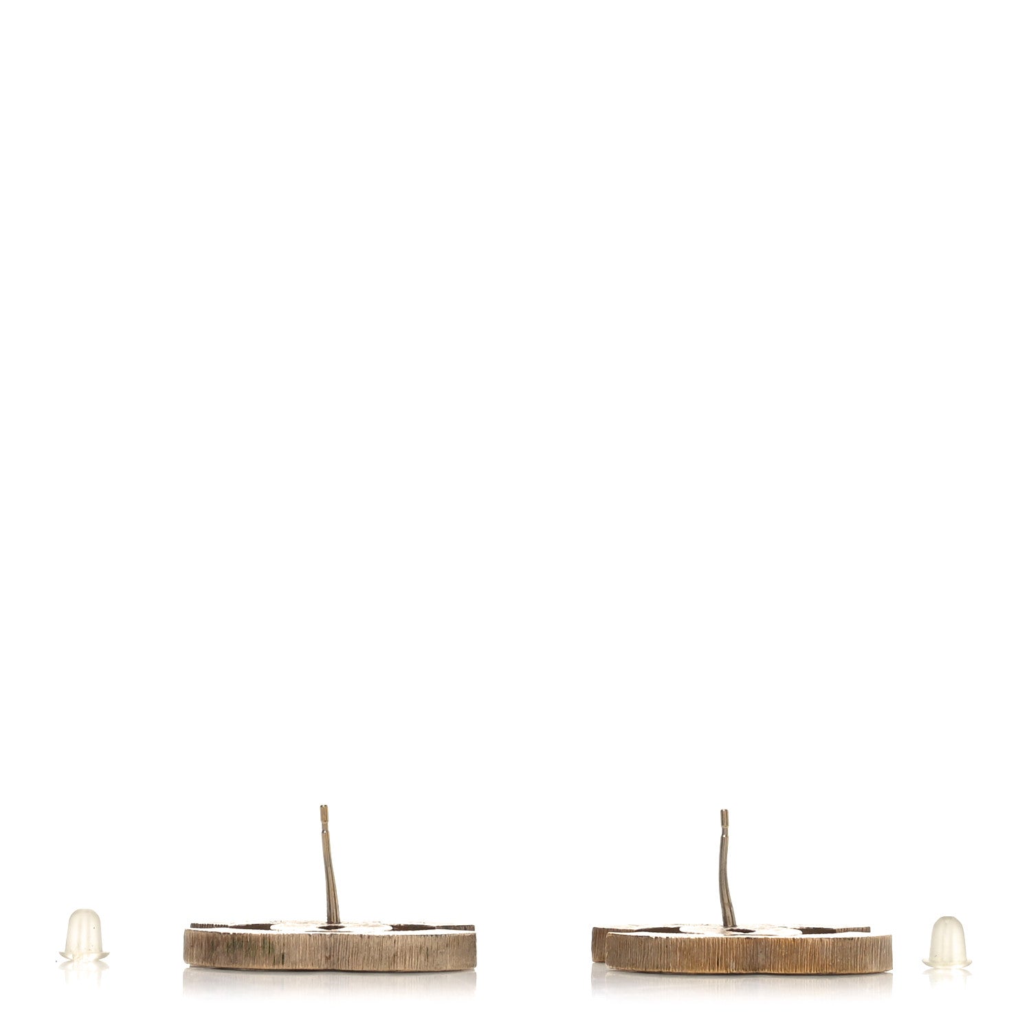 Chanel Metal Quilted CC Earrings Gold White 3 of 4