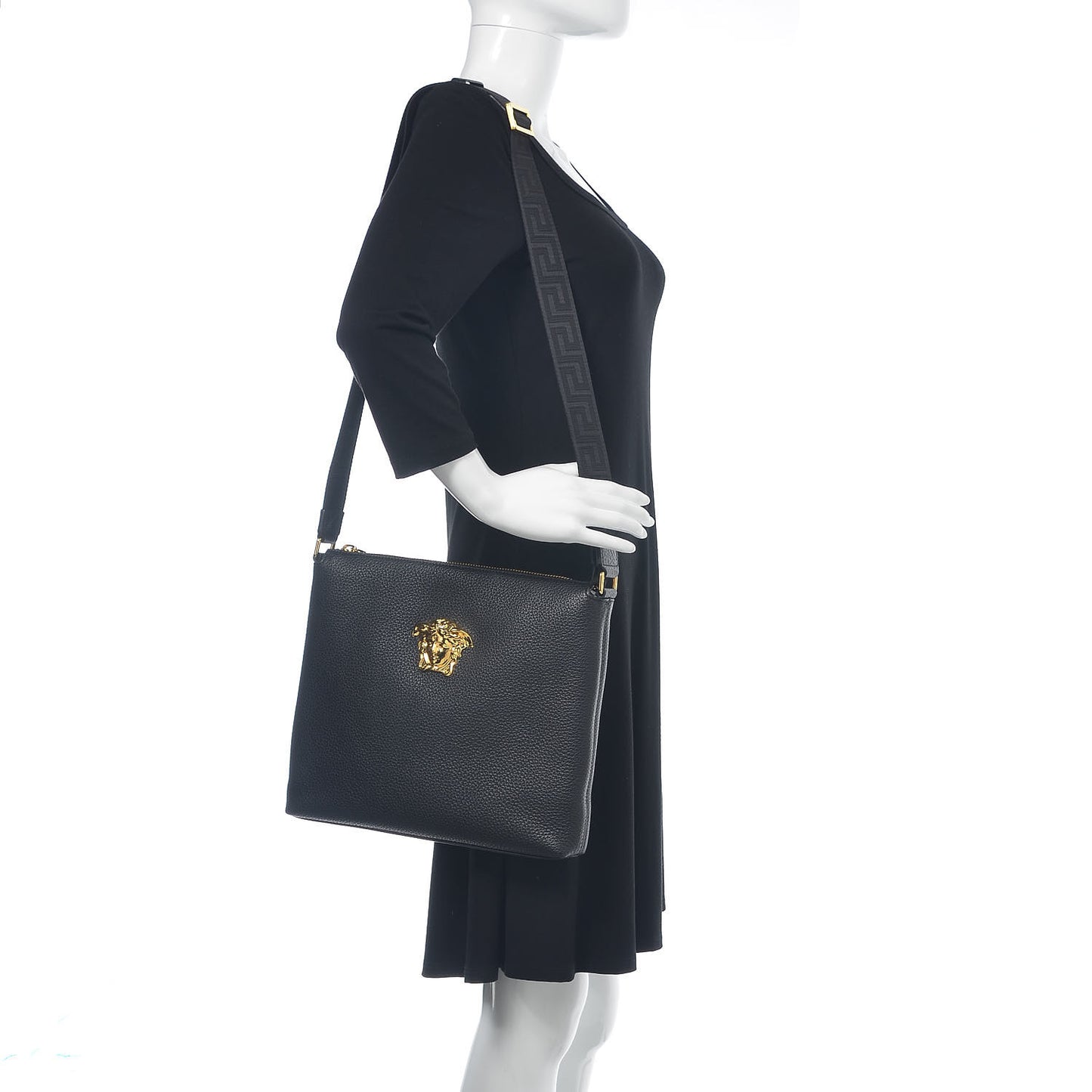 Grained Calfskin Medusa Messenger Bag Black