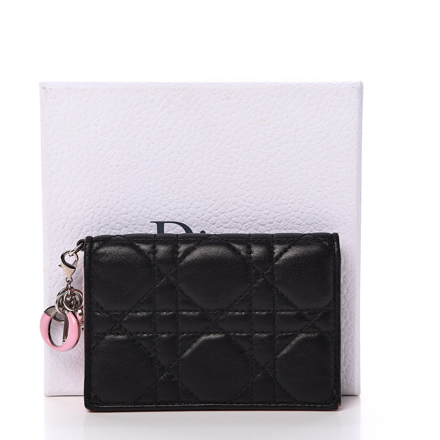 Christian Dior Lambskin Cannage Bi-Color Small Lady Dior Flap Card Holder Black Pink 13 of 13