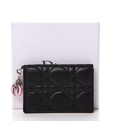 Christian Dior Lambskin Cannage Bi-Color Small Lady Dior Flap Card Holder Black Pink 13 of 13