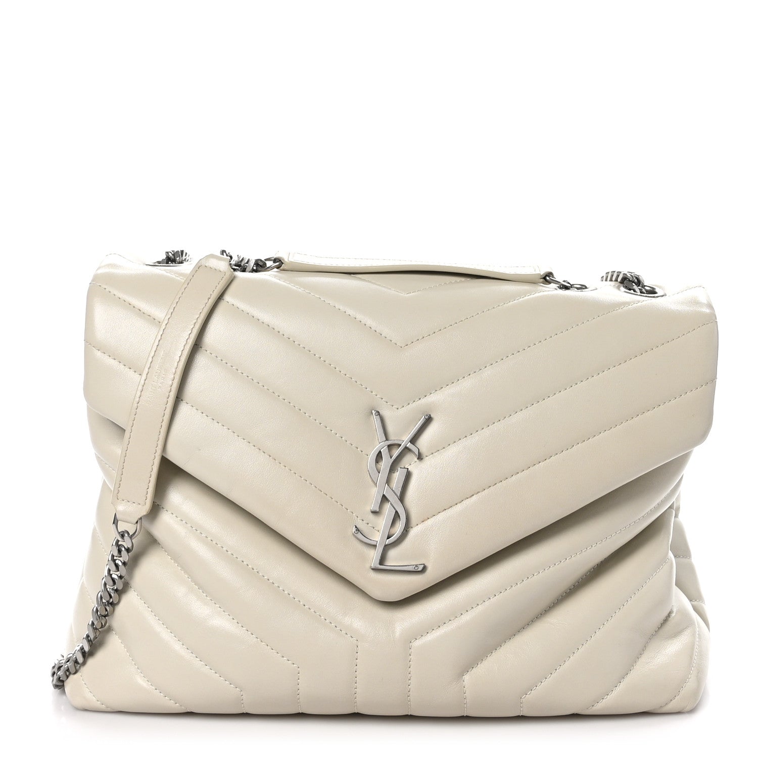 Saint Laurent Calfskin Y Quilted Monogram Medium Loulou Chain Satchel Ivory 1 of 12