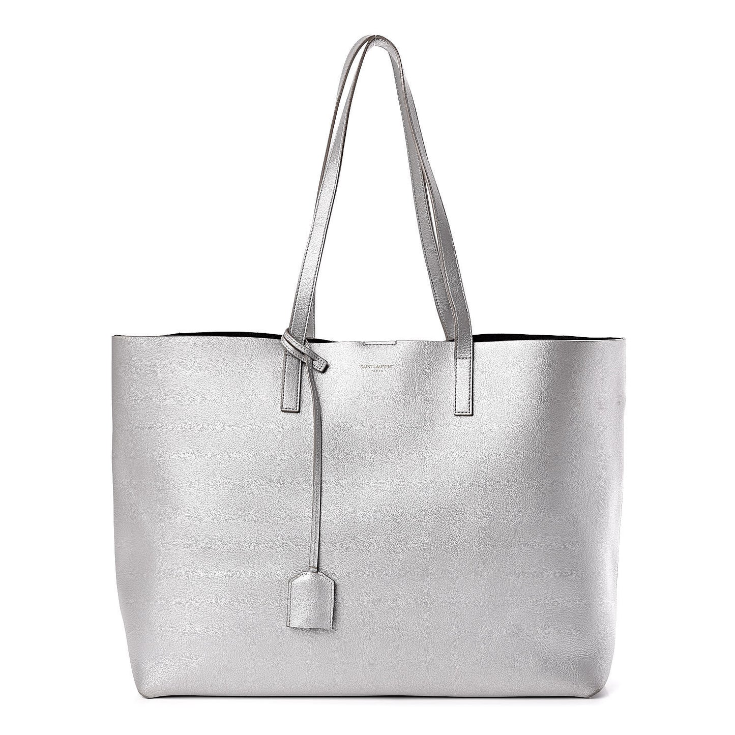 Metallic Calfskin Large Shopping Tote Silver
