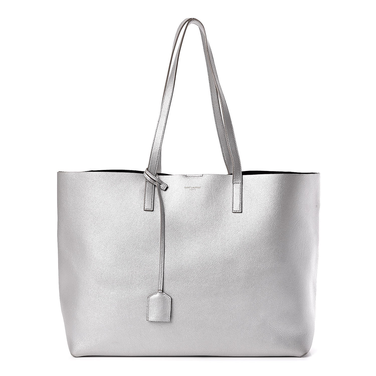 Saint Laurent Metallic Calfskin Large Shopping Tote Silver 1 of 16