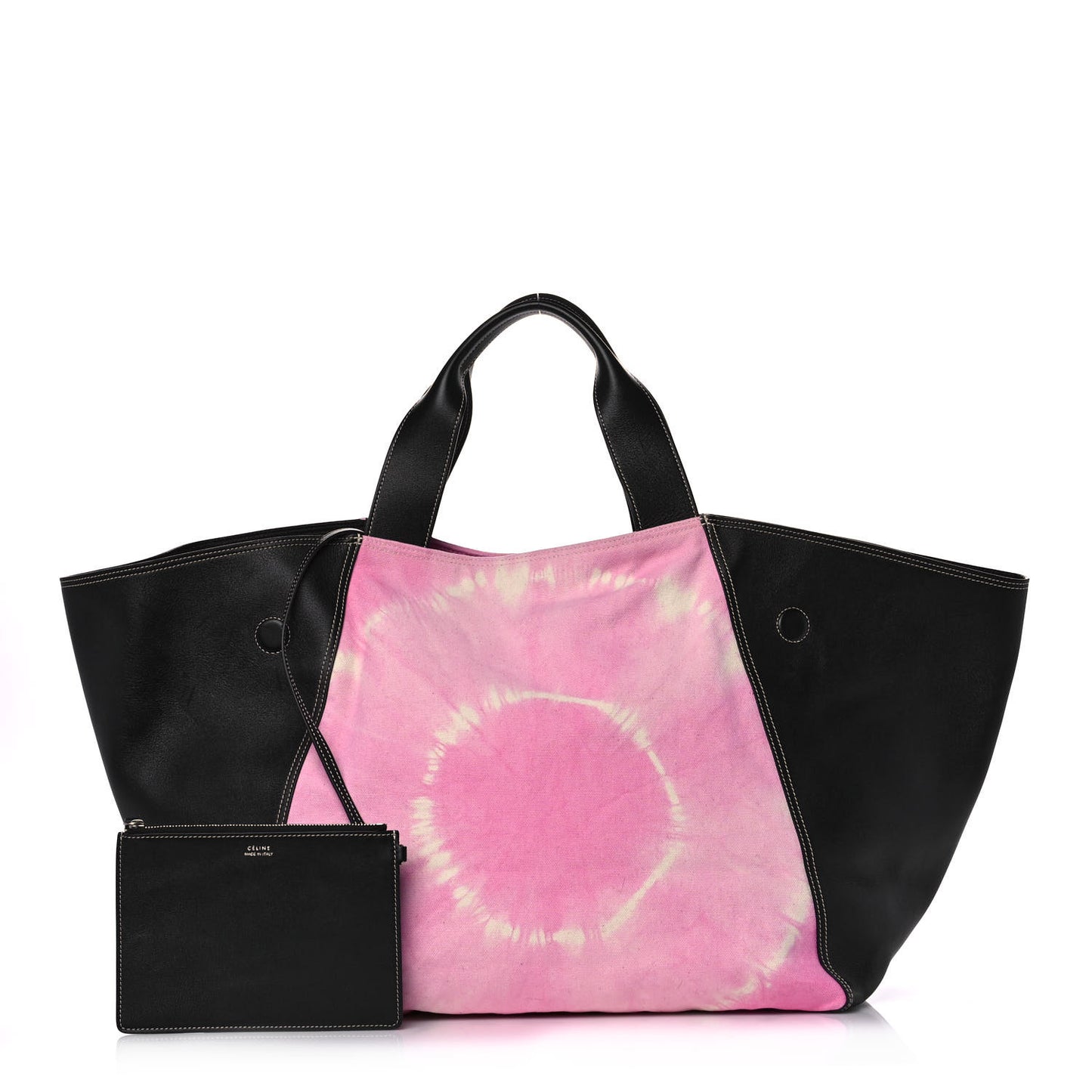 Canvas Smooth Calfskin Frame Tote Black Pink White