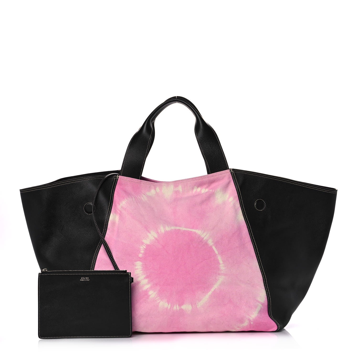 Celine Canvas Smooth Calfskin Frame Tote Black Pink White 1 of 17