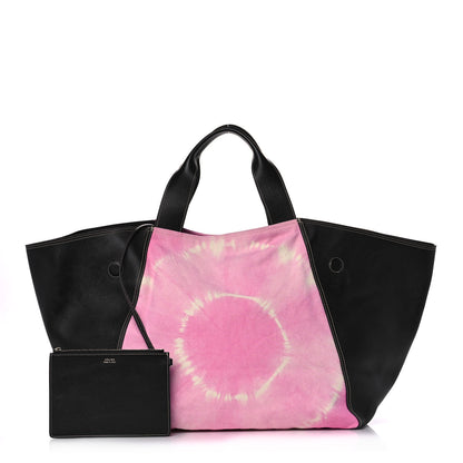Celine Canvas Smooth Calfskin Frame Tote Black Pink White 1 of 17