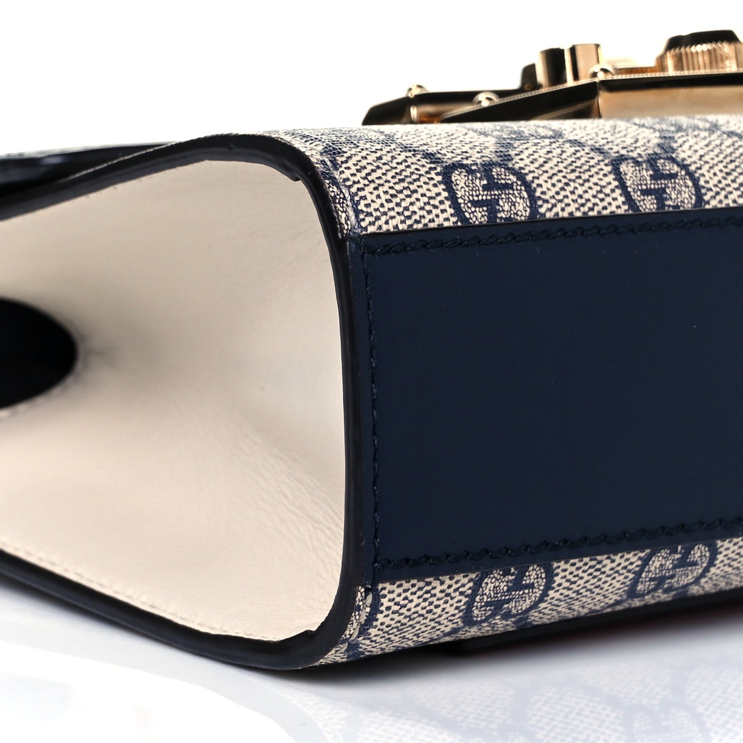GG Supreme Monogram Moon Calfskin Small Padlock Shoulder Bag Beige Blue Mystic White Hibiscus Red