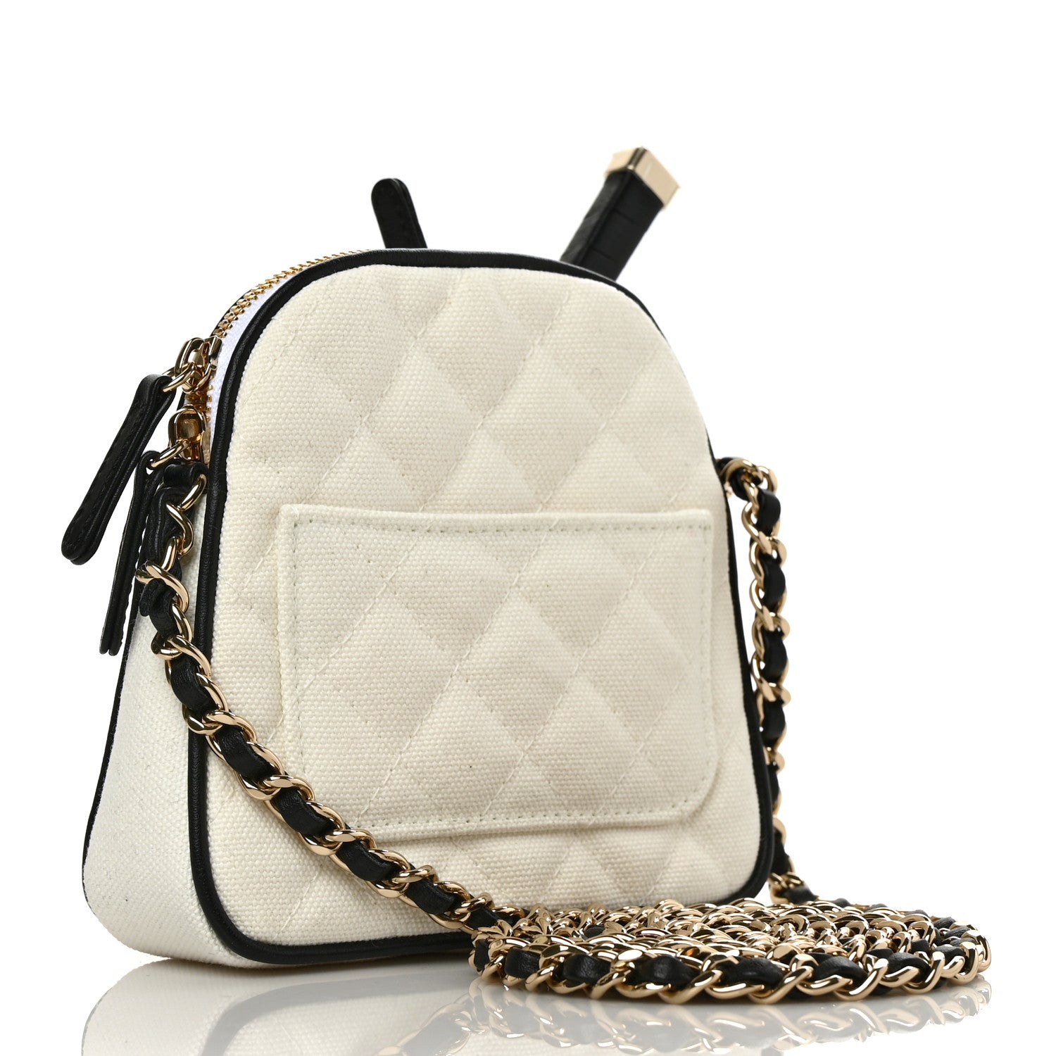 Chanel Canvas Calfskin Tennis Racket Mini Bag White Black 3 of 9
