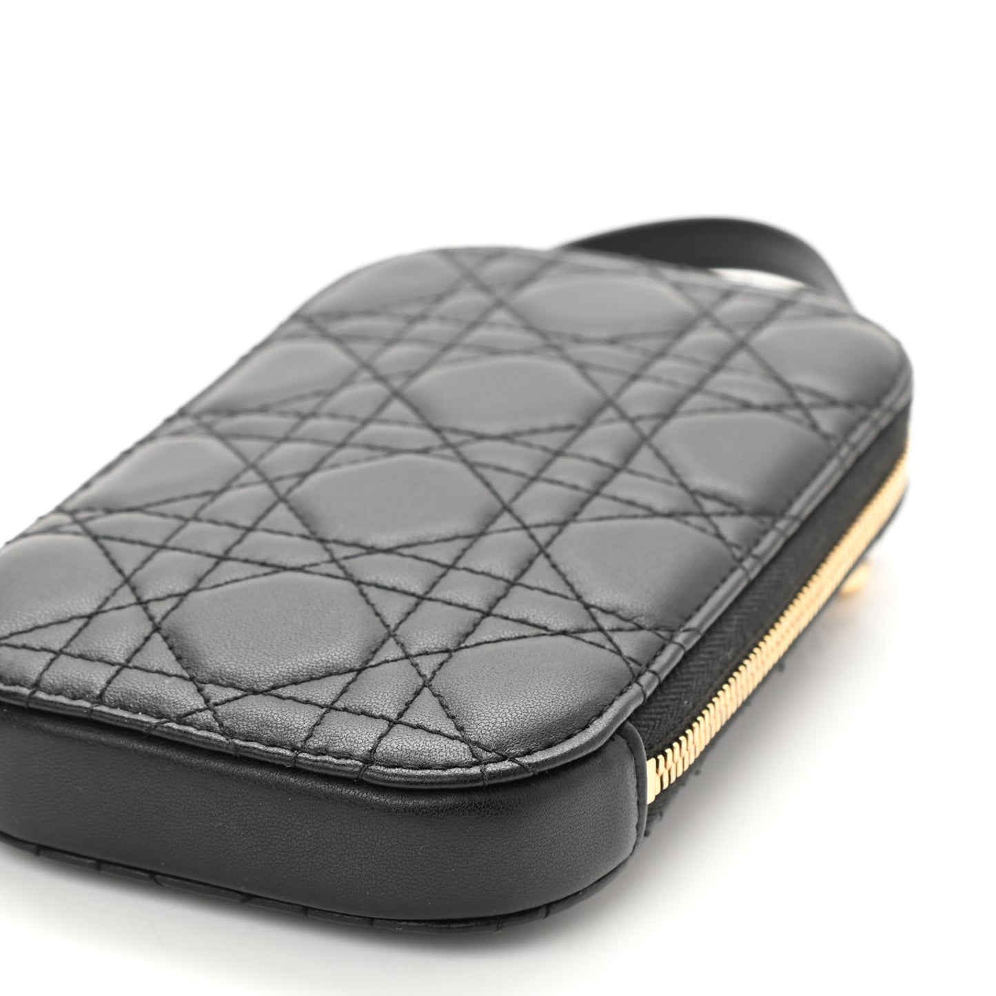 Lambskin Cannage Lady Dior Phone Holder Black
