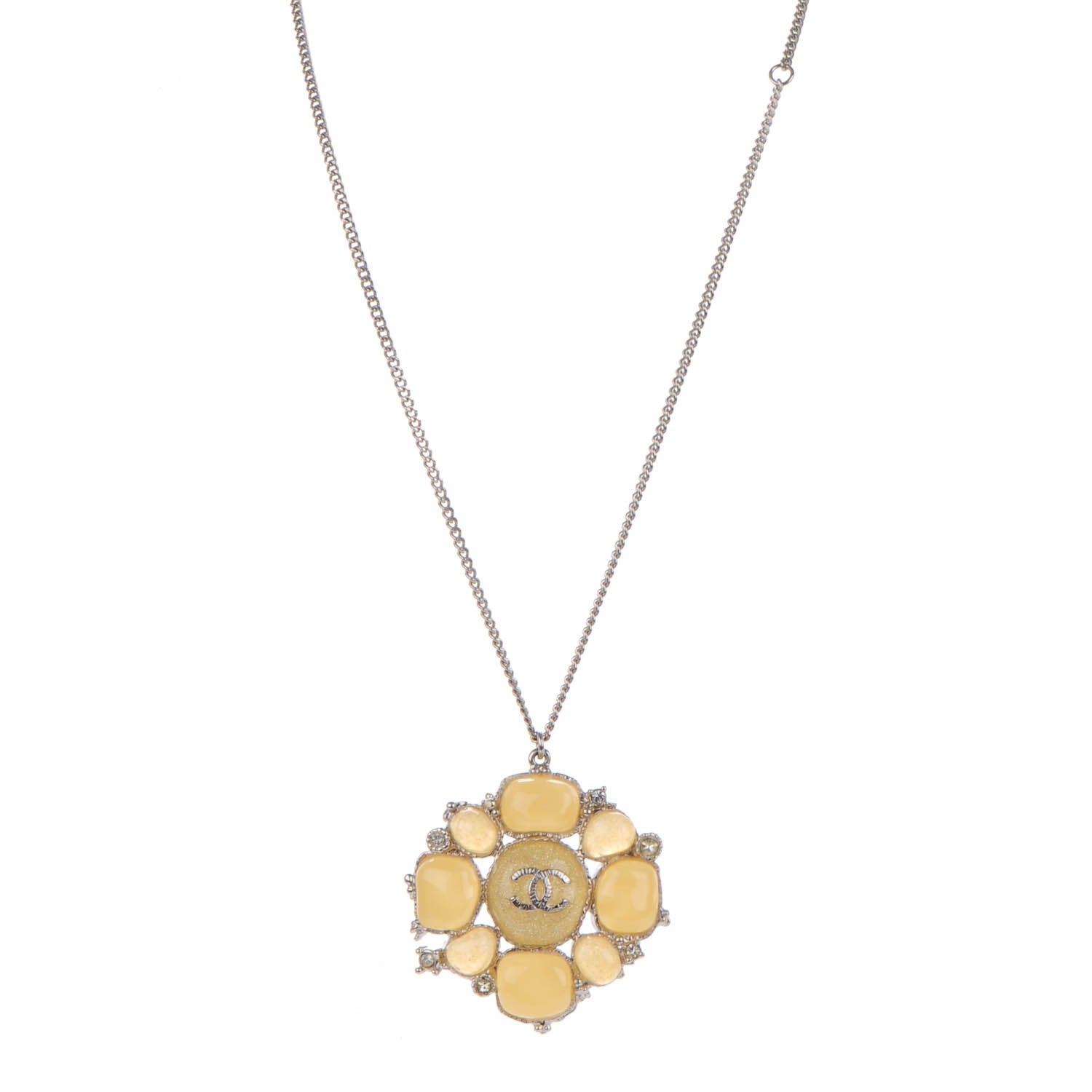 Chanel Gripoix Poured Glass Crystal CC Necklace Silver 1 of 6