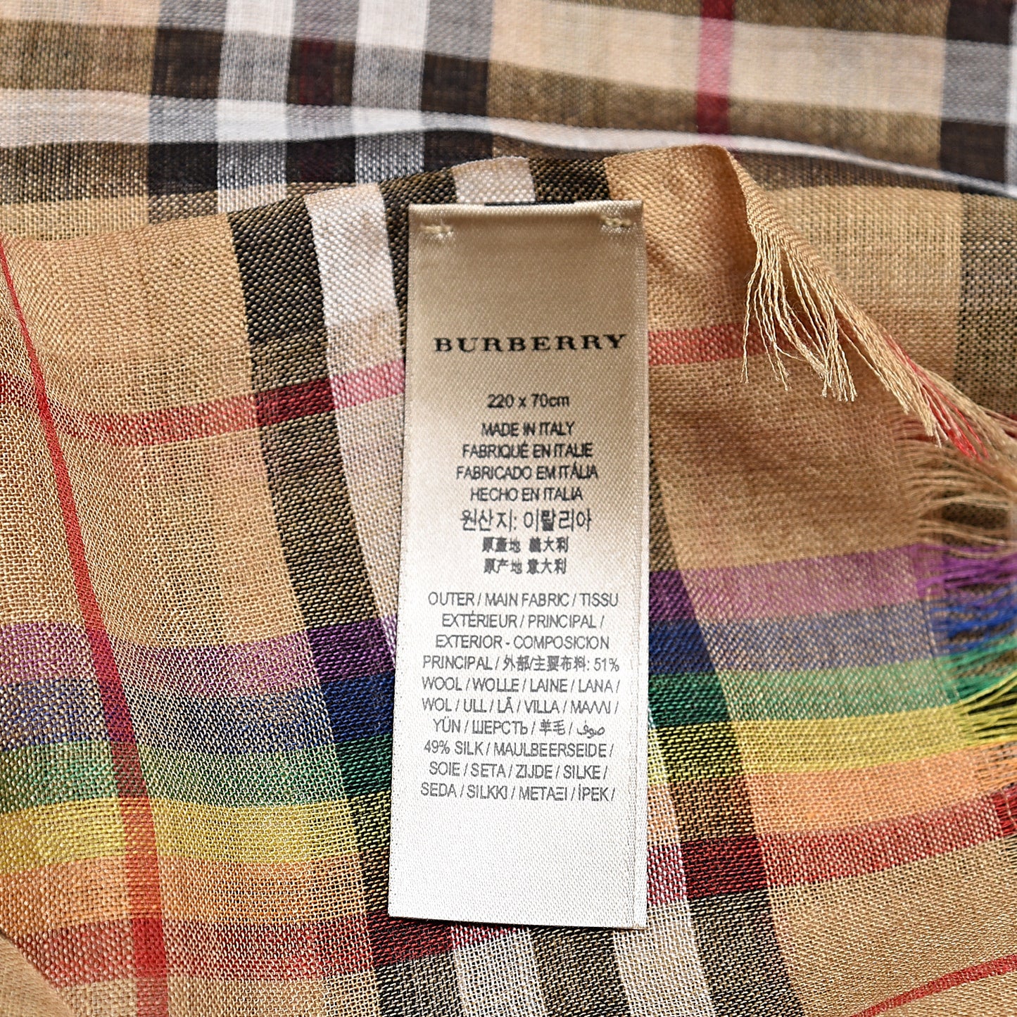 Silk Wool Vintage Rainbow Check Scarf Antique Yellow
