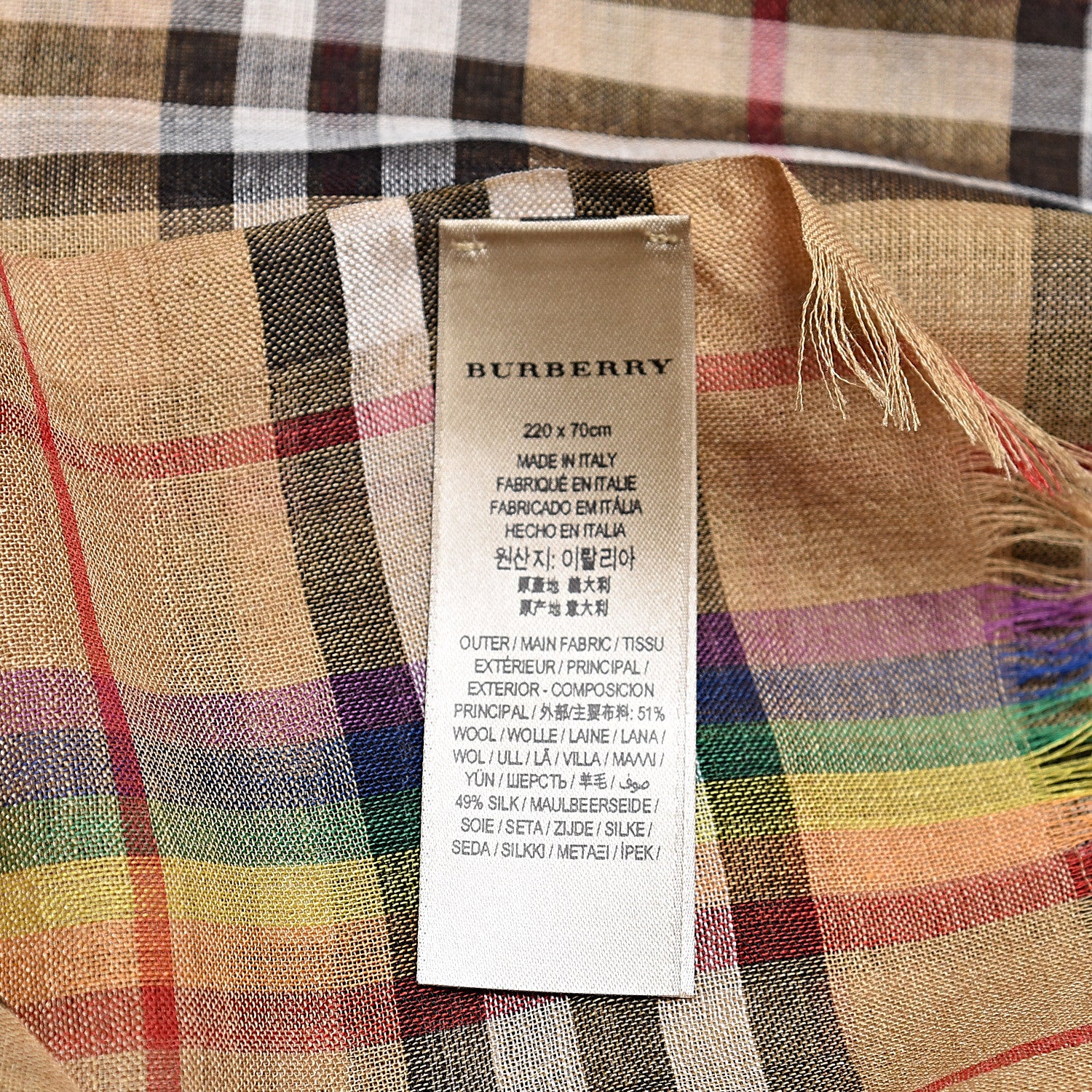 Burberry Silk Wool Vintage Rainbow Check Scarf Antique Yellow 4 of 4