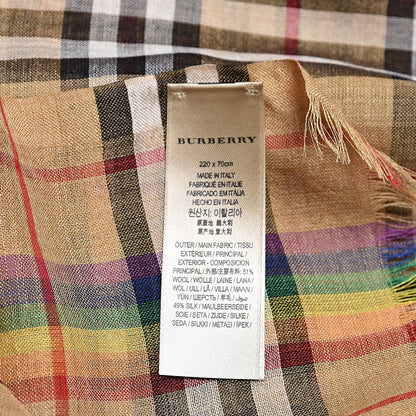 Burberry Silk Wool Vintage Rainbow Check Scarf Antique Yellow 4 of 4