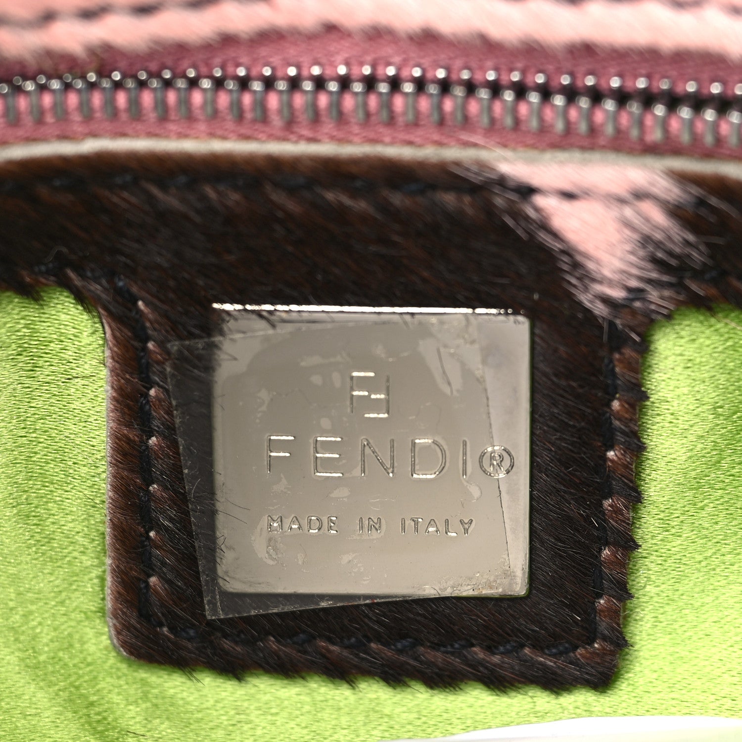 Fendi Crochet Calf Hair Tulip Baguette Green Pink 5 of 8