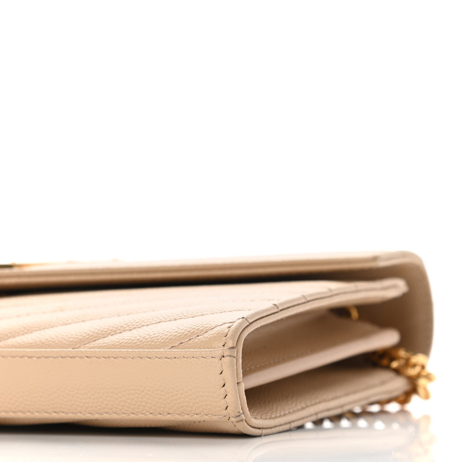Saint Laurent Grain De Poudre Matelasse Chevron Monogram Chain Wallet Nude Powder 16 of 20