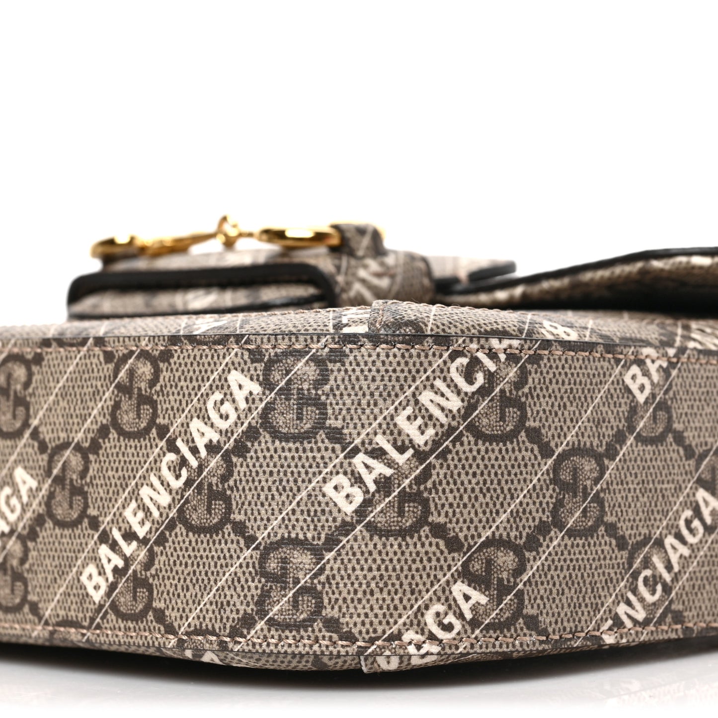 X BALENCIAGA GG Supreme Monogram Web Logo Print Mini Horsebit 1955 Shoulder Bag Beige Ebony