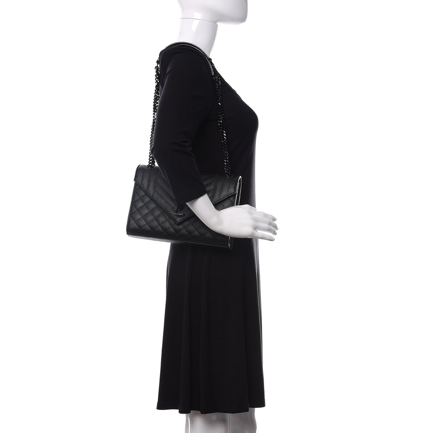 Grain De Poudre Textured Mixed Matelasse Triquilt Medium Monogram Satchel Black