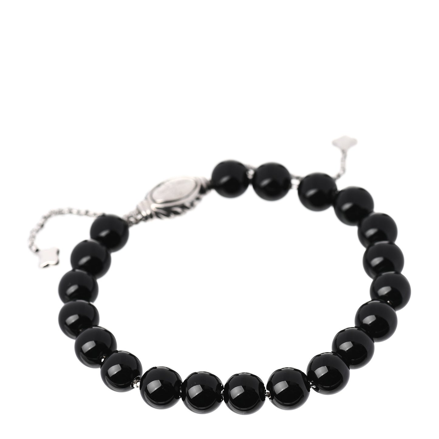 Sterling Silver Black Onyx 8mm Spiritual Beads Adjustable Bracelet