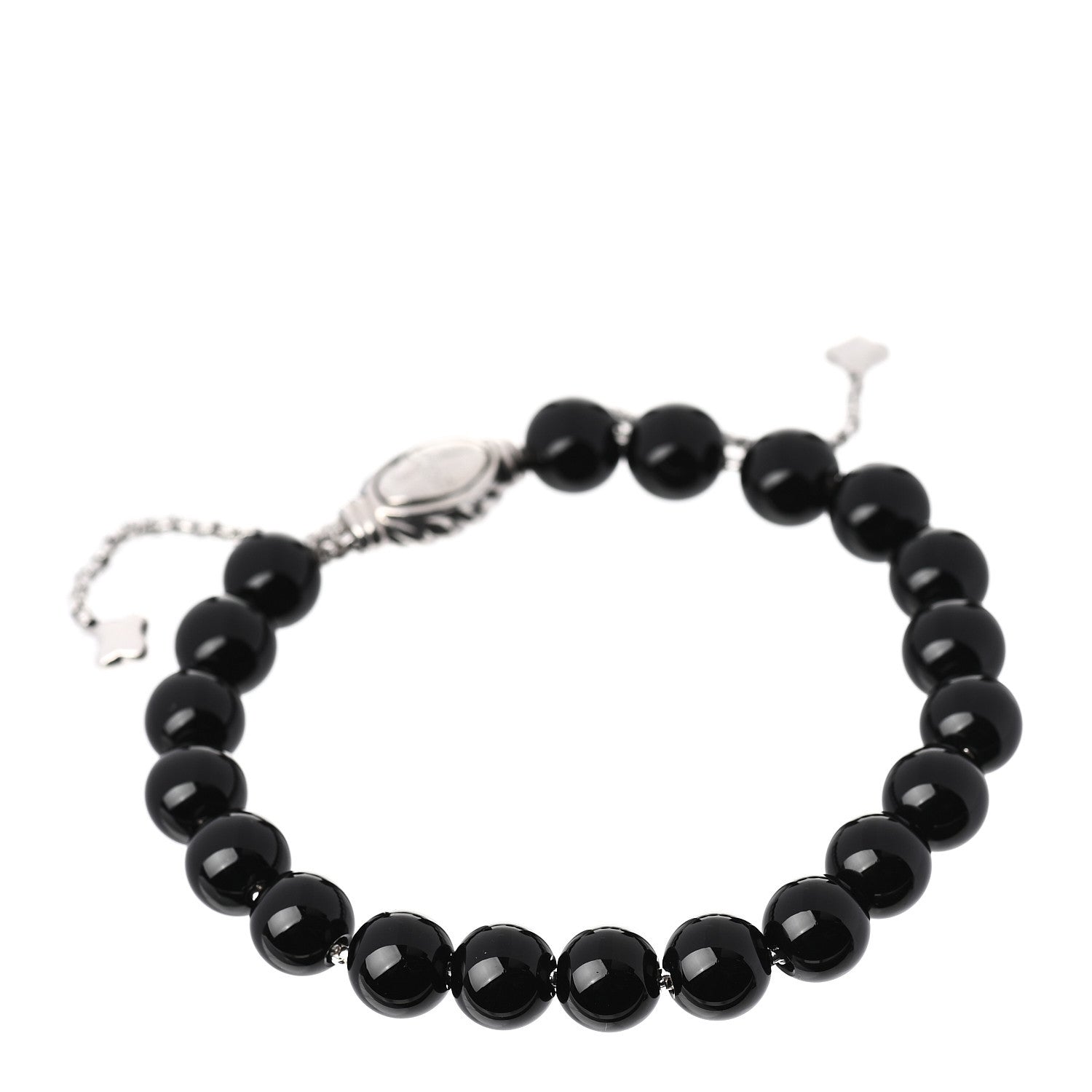 David Yurman Sterling Silver Black Onyx 8mm Spiritual Beads Adjustable Bracelet 1 of 4