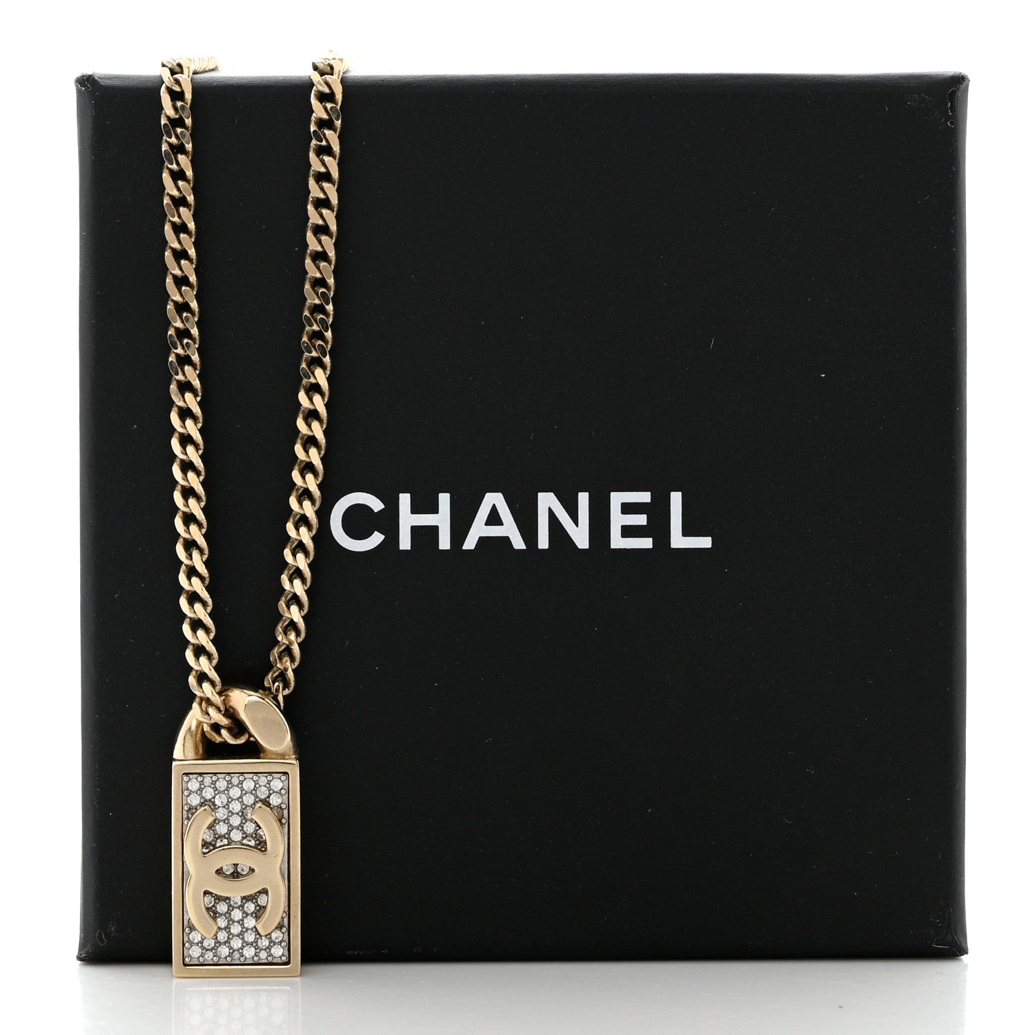 Chanel Crystal Dog Tag Charm Necklace Gold 7 of 7