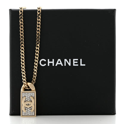 Chanel Crystal Dog Tag Charm Necklace Gold 7 of 7