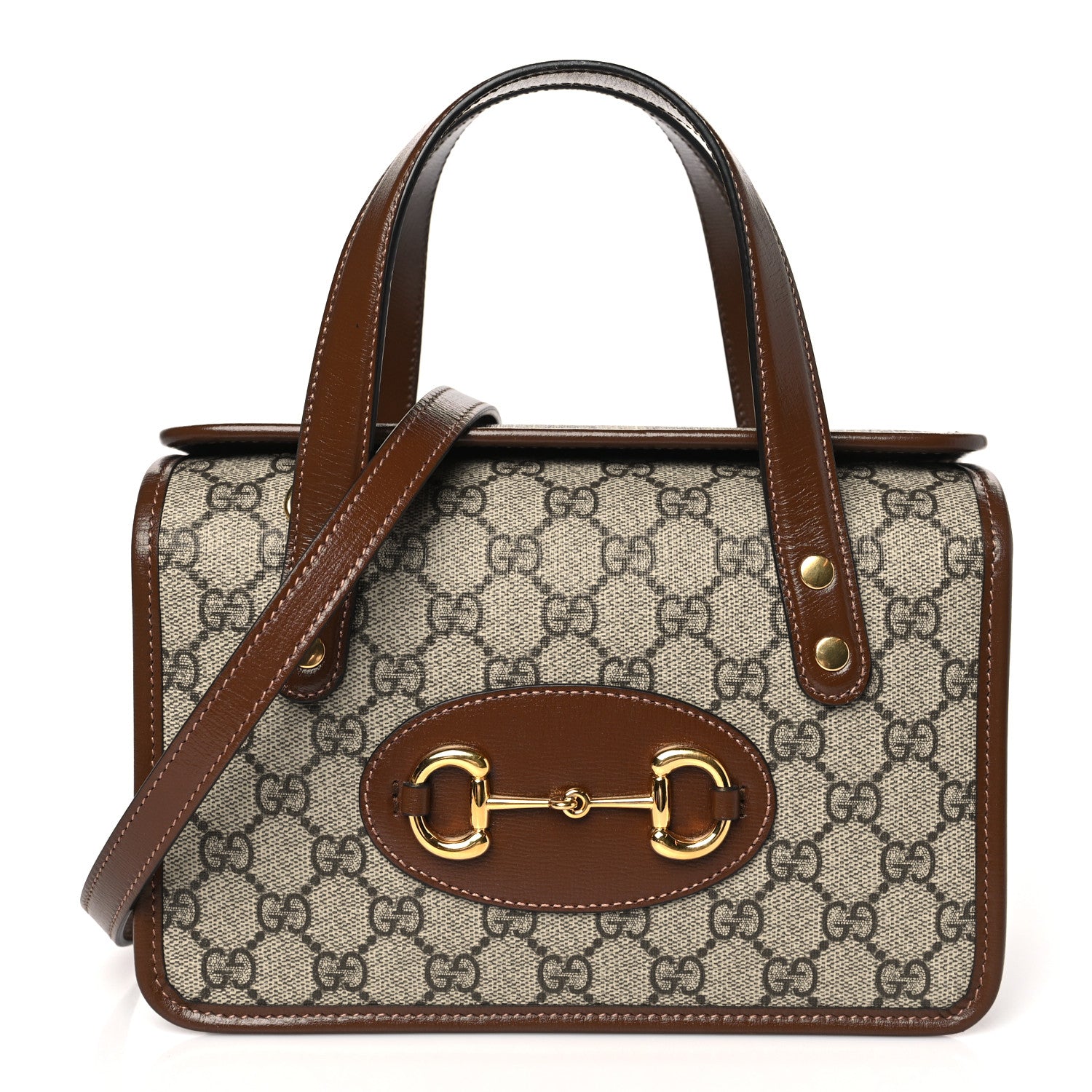Gucci GG Supreme Monogram Azalea Calfskin Mini Horsebit 1955 Foldover Top Handle Bag Beige Ebony Brown Sugar 1 of 14
