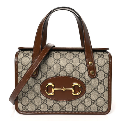 Gucci GG Supreme Monogram Azalea Calfskin Mini Horsebit 1955 Foldover Top Handle Bag Beige Ebony Brown Sugar 1 of 14