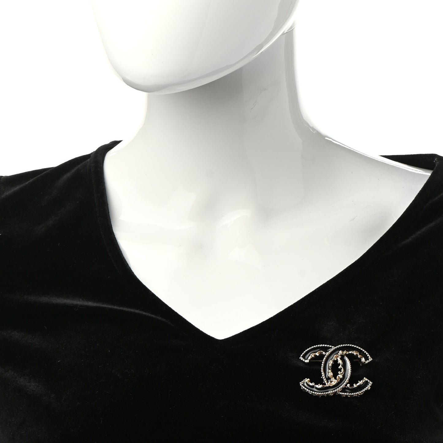 Enamel CC Baroque Brooch Black Gold