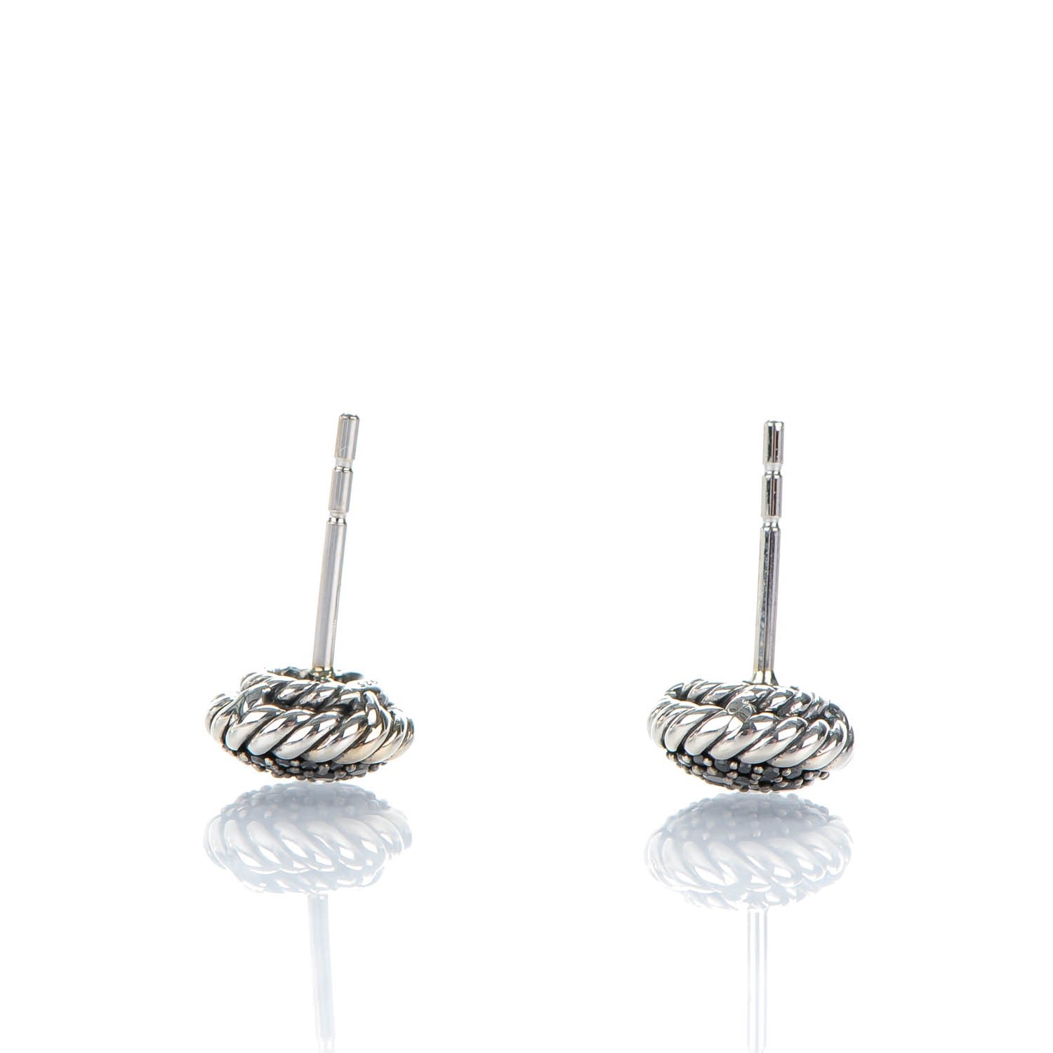 David Yurman Sterling Silver Pave Black Diamond 7mm Petite Earrings 3 of 5