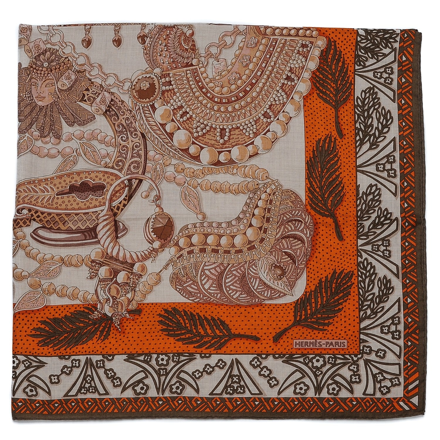 Hermes Cashmere Silk Zénobie Reine De Palmyre 140 Natural Terracotta Vert 3 of 8