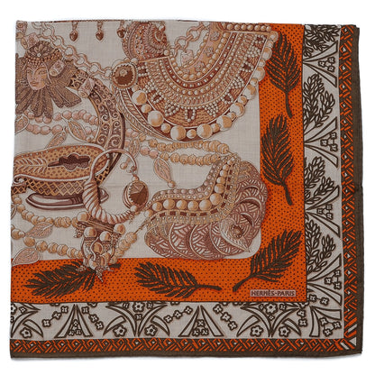 Hermes Cashmere Silk Zénobie Reine De Palmyre 140 Natural Terracotta Vert 3 of 8