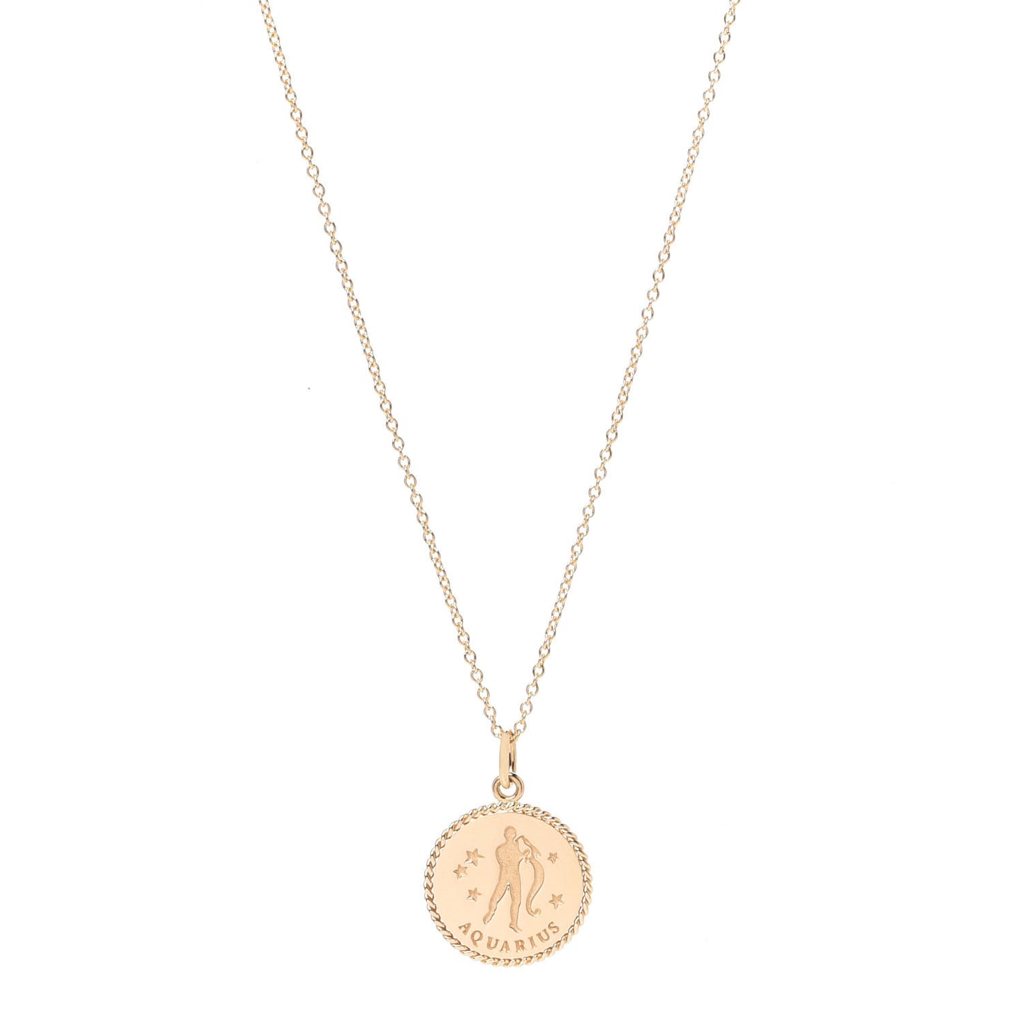 18K Yellow Gold Zodiac Aquarius Pendant Necklace