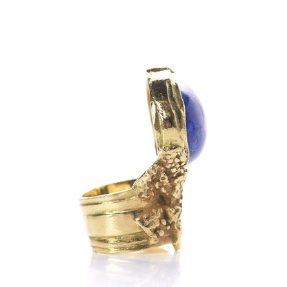 Saint Laurent Glass Cabochon Arty Ovale Ring 6 Gold Lapis 6 of 7