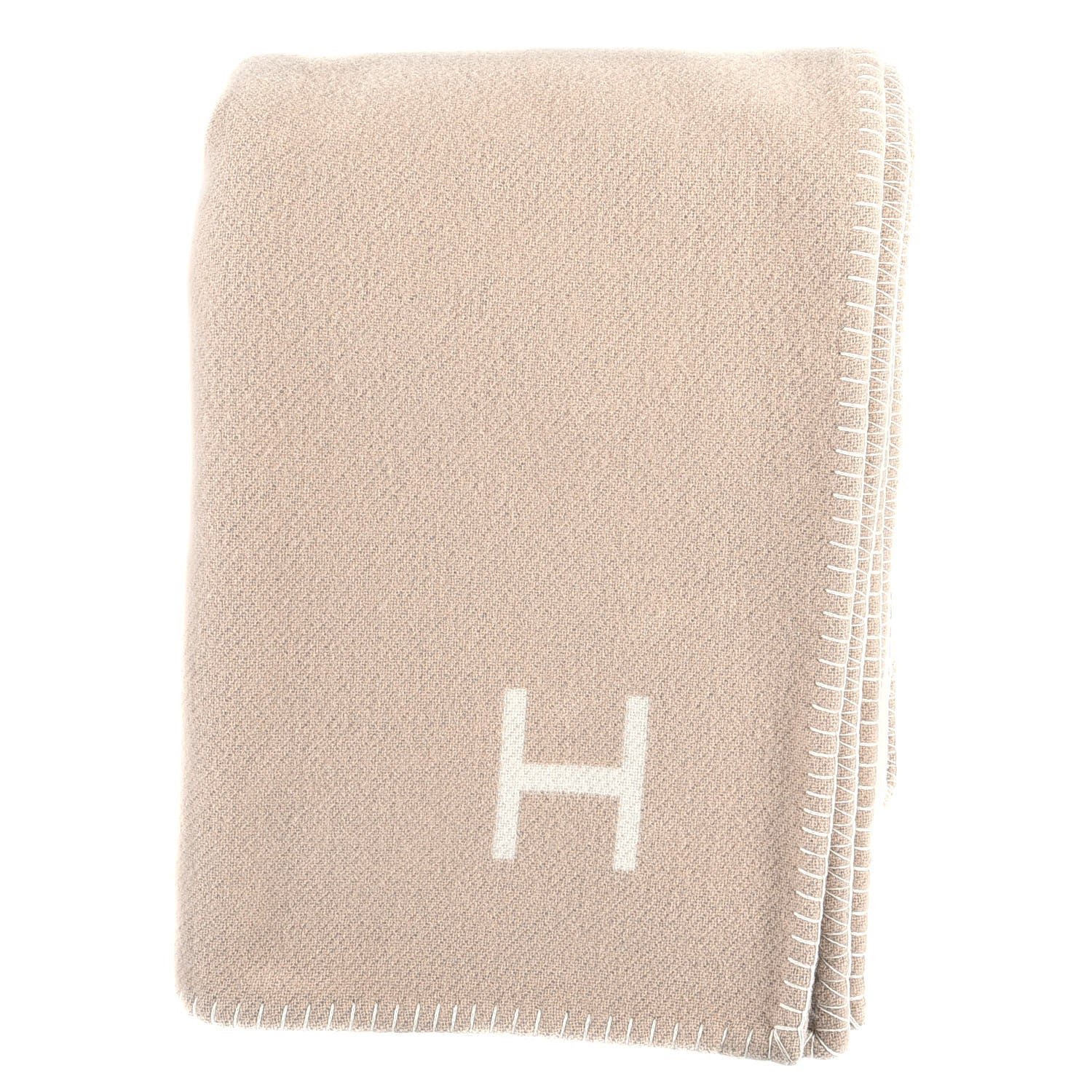 Hermes Wool Cashmere H Casaque Blanket Beige White 2 of 6