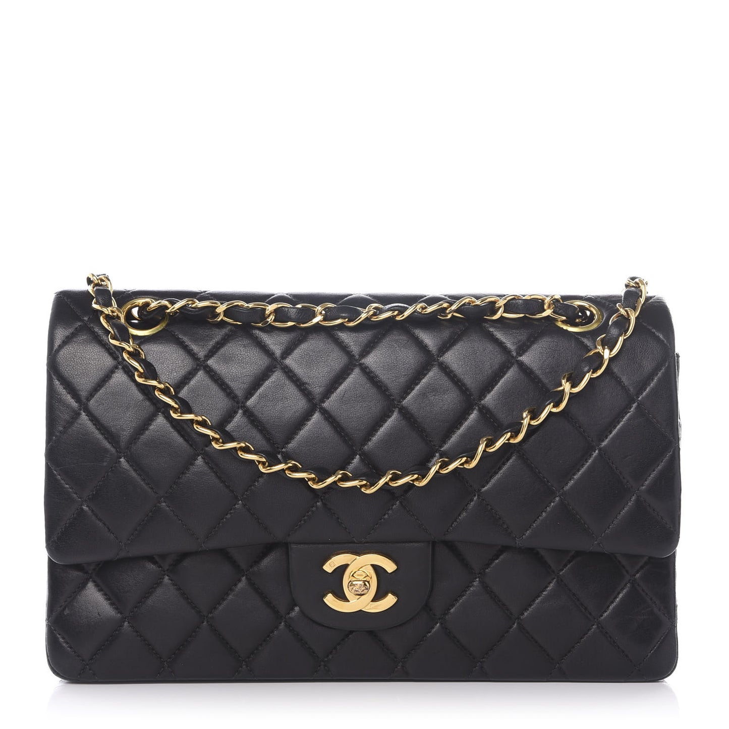 Lambskin Quilted Medium Double Flap Black