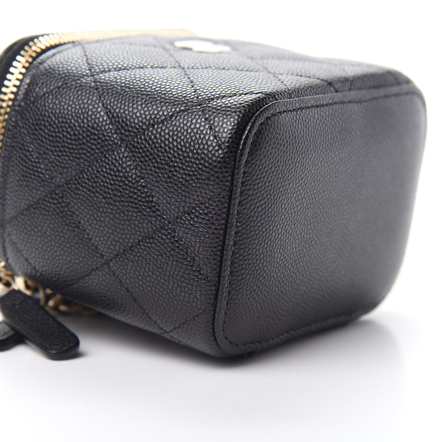 Caviar Quilted Mini Vanity Case With Chain Black