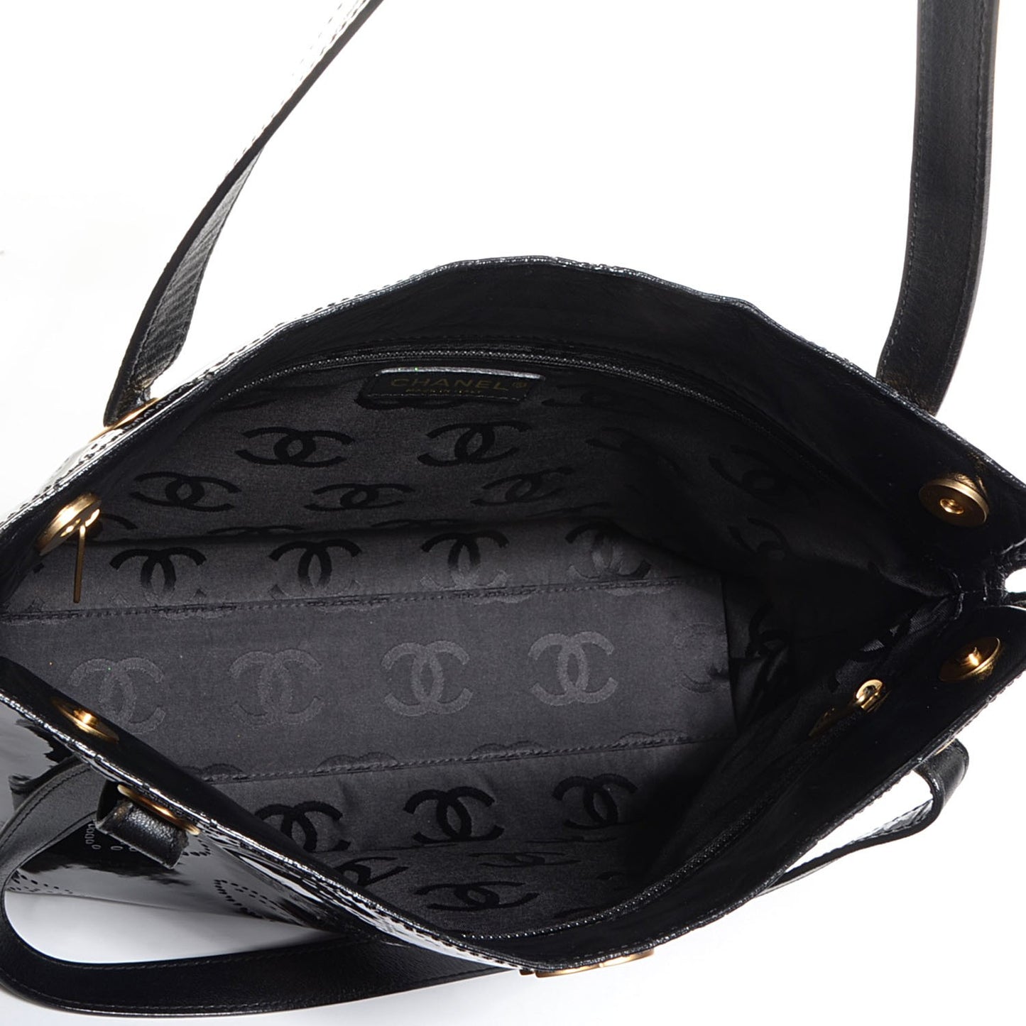 Patent Perforated Camellia Tote Black