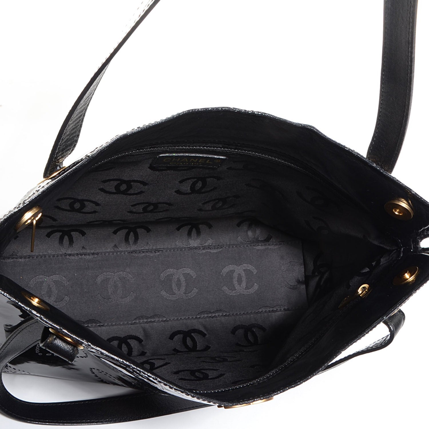 Chanel Patent Perforated Camellia Tote Black 3 of 7