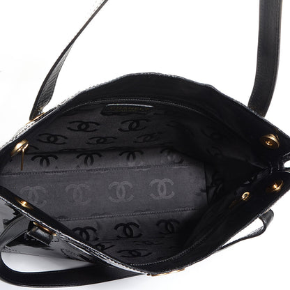 Chanel Patent Perforated Camellia Tote Black 3 of 7