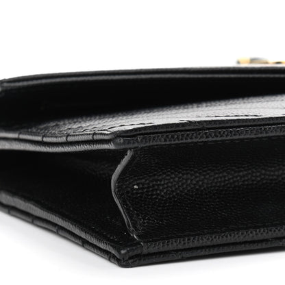 Saint Laurent Grain De Poudre Matelasse Chevron Monogram Envelope Chain Wallet Black 9 of 11