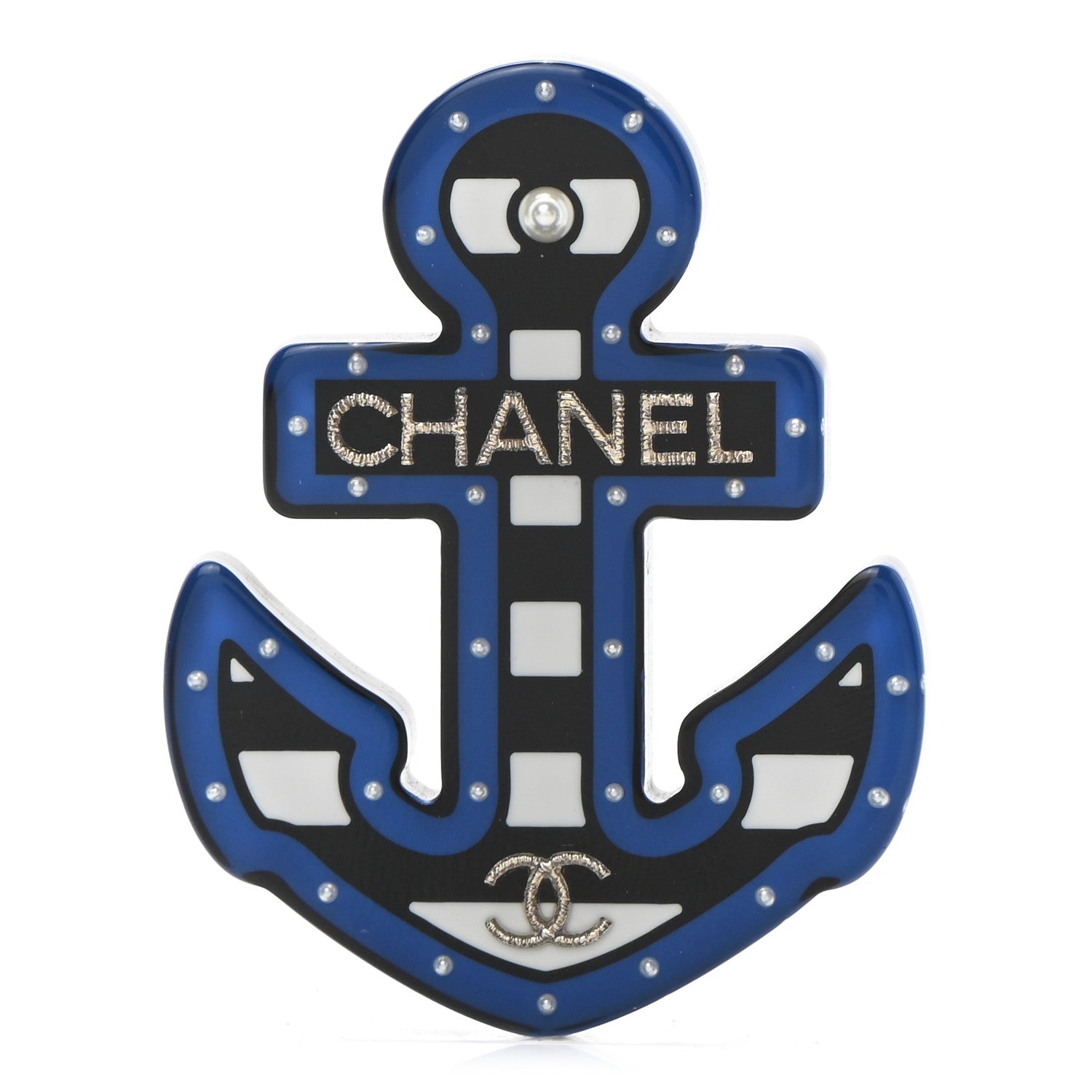 Chanel Resin Pearl Anchor CC Brooch Black Blue 1 of 4