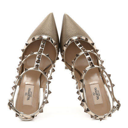 Valentino Garavani Pebbled Calfskin Rockstud Ankle Strap Pumps 40 Skin 2 of 10