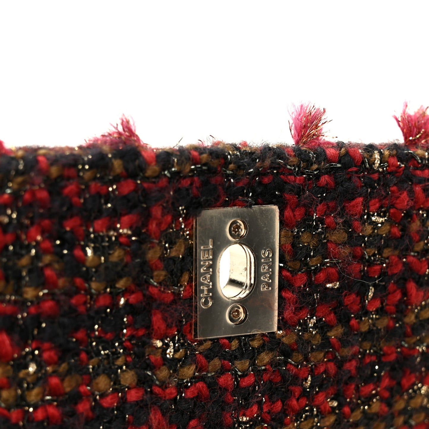 Tweed Fringe Mini Coco Handle Flap Red Black