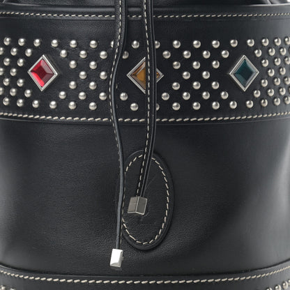 Saint Laurent Smooth Calfskin Studded Small Bahia Drawstring Bucket Bag Black Multicolor 8 of 10